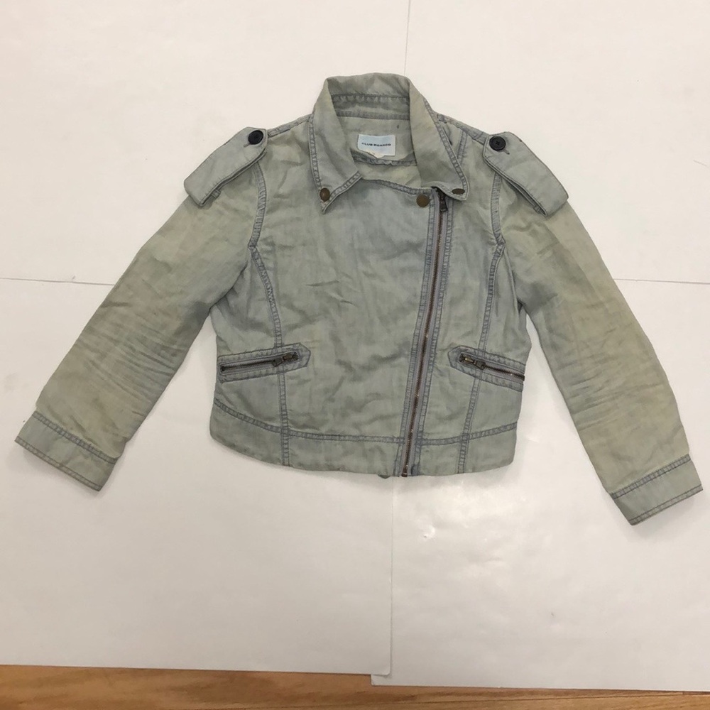 Club Monaco 10 Light Blue Wash Jacket - Lightweight Moto cotton linen excellent